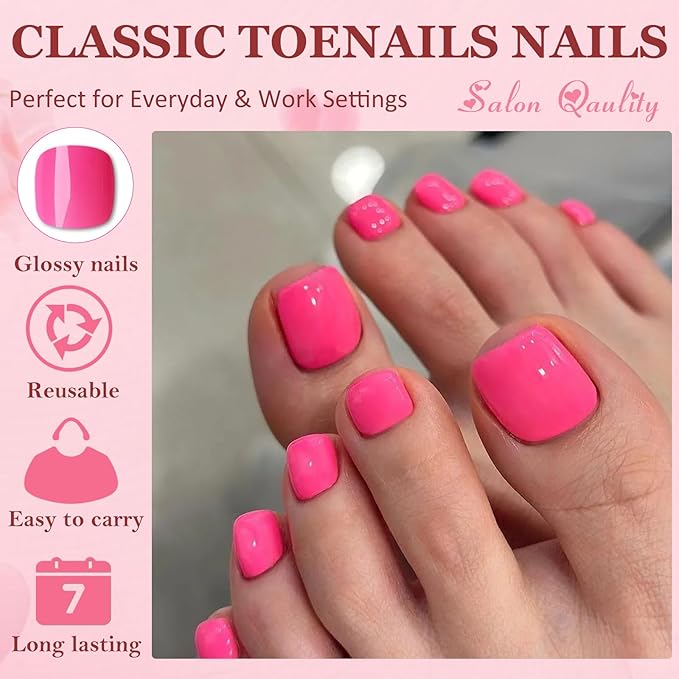 AddFavor Press on Toenails for Women, 576pcs Toe Nail Press ons Short Square Fake Toenails Acrylic Toe Nails Press on 24 Colors for Women