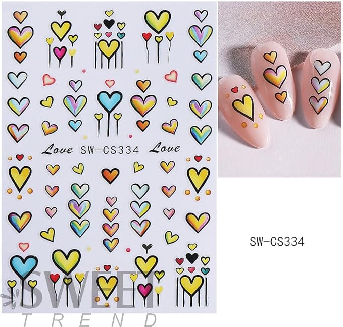 Valentines Day Nail Stickers Red Hearts Nail Decals Cute Yellow Love Nail Designs Multi Kawaii Bow Lace French Tips Nails Supplies Spring Holiday Nails Art Supplies for Women DIY Manicure 4 Sheet