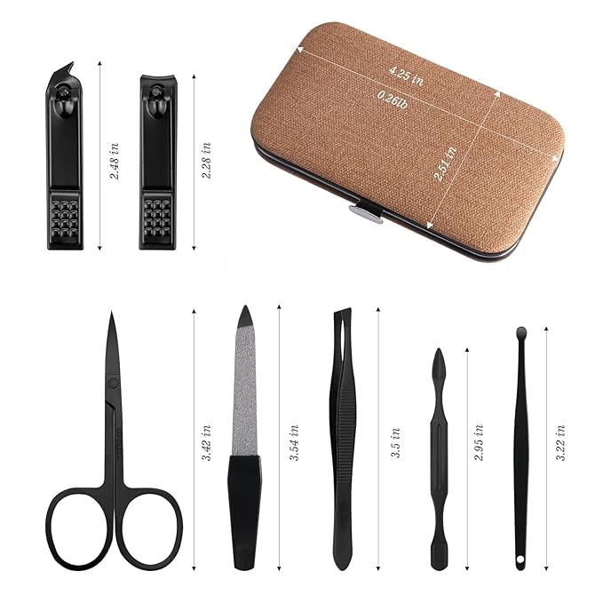 Manicure Pedicure Set Personal Care Nail Clipper Kit 7 PCS Manicure and Pedicure Kit Nail Care Kit for Men Suitable for Travel(Brown) Present for Men Husband Boyfriend Parent