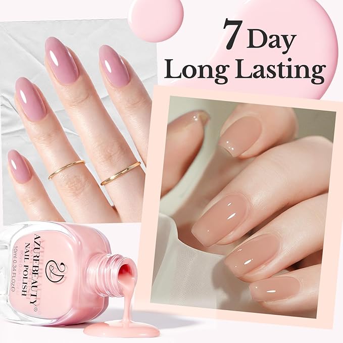 AZUREBEAUTY Jelly Nail Polish Set Quick Dry Transparent Nude Pink Purple Brown 4 Colors Sheer Natural Nail Lacquer Fingernail Kit with Top Coat Nail Polish DIY Salon Home