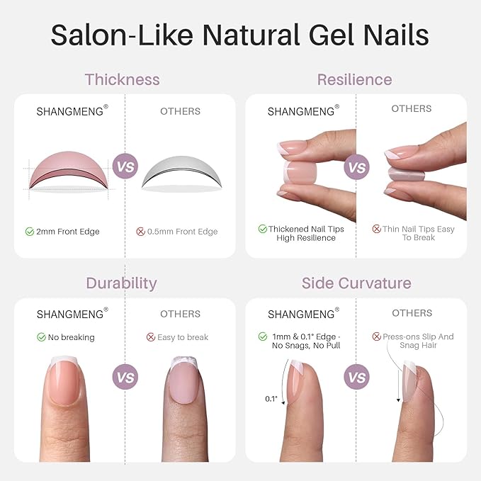 White Chrome French Tip Press on Nails Short - SHANGMENG Soft Gel Press on Nails Square for Women Gift, Glossy Glue on Nails in 16 Sizes - 32 Reusable Fake Nails Kit with Glue, Aurora French