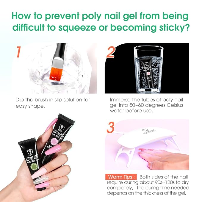 ROSALIND 8PCS Poly Nail Gel Kit with Mini U V/LED Lamp Pastel Poly Nails Gel Kit Starter Kits Yellow Green Blue Nail Extensions Gels Set
