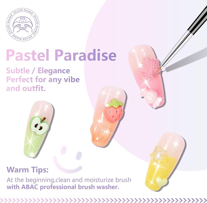 ABAC Pastel Shimmer Solid Gel Nail Polish,Ombre Gel Polish for Pat Painting,Spring&Summer Easter Hema-free 24 Colors Soak Off Gel Polish Kit w/Nail Art Brush for Salon and Nail Art DIY at Home