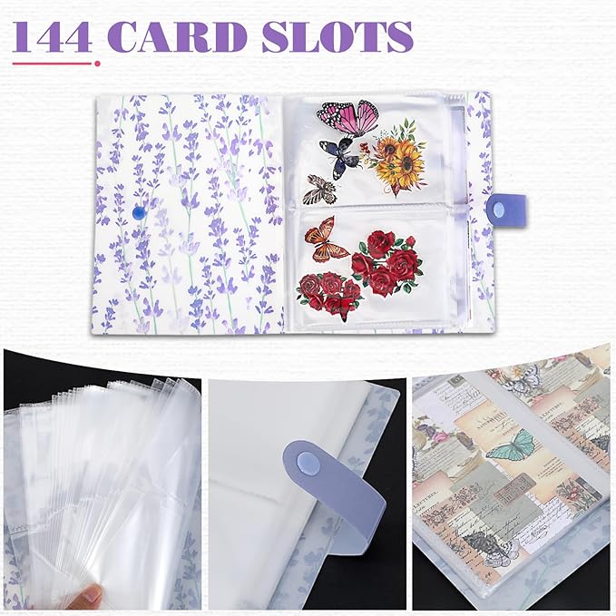 144 Slots Wisteria Flower Nail Art Artistic Stickers Storage Book Transparent Decals Organizer Tools DIY Design Manicure Decoration Empty Photo Display Showing Collecting Album Holder (Floral)
