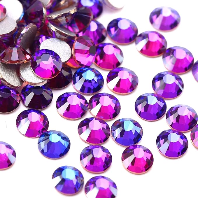 Novani Purple Rhinestones 3000Pcs Flatback Crystal Round Loose Gemstones Glass Rhinestones for Crafts Makeup Nail Art Clothes Shoes DIY Decorations(SS10, 2.7-2.9mm,Purple Velvet)