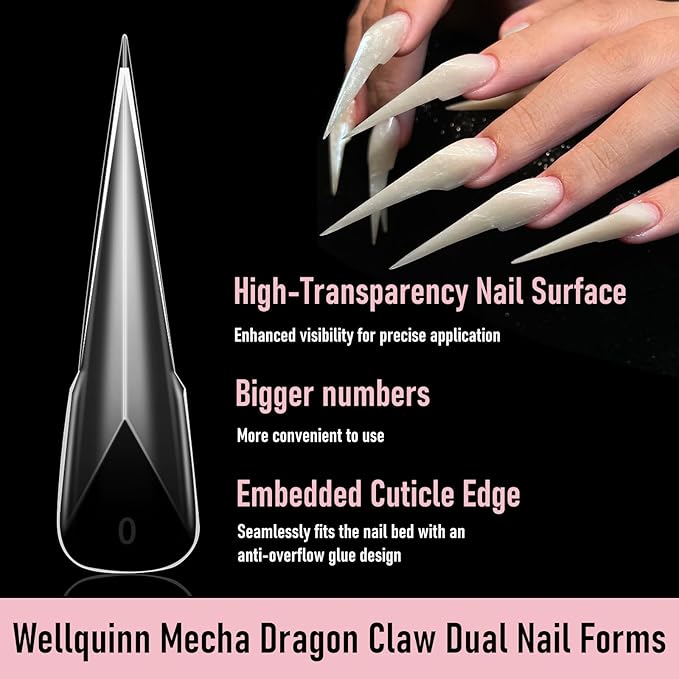 Mecha Dragon Claw Dual Nail Forms, Extra Long Stiletto Cat Claw Nail Mold for Acrylic Builder Gel Extension, Anti-Spill Back Design, Reusable Sculpting Forms for Salon Creative Nail Art
