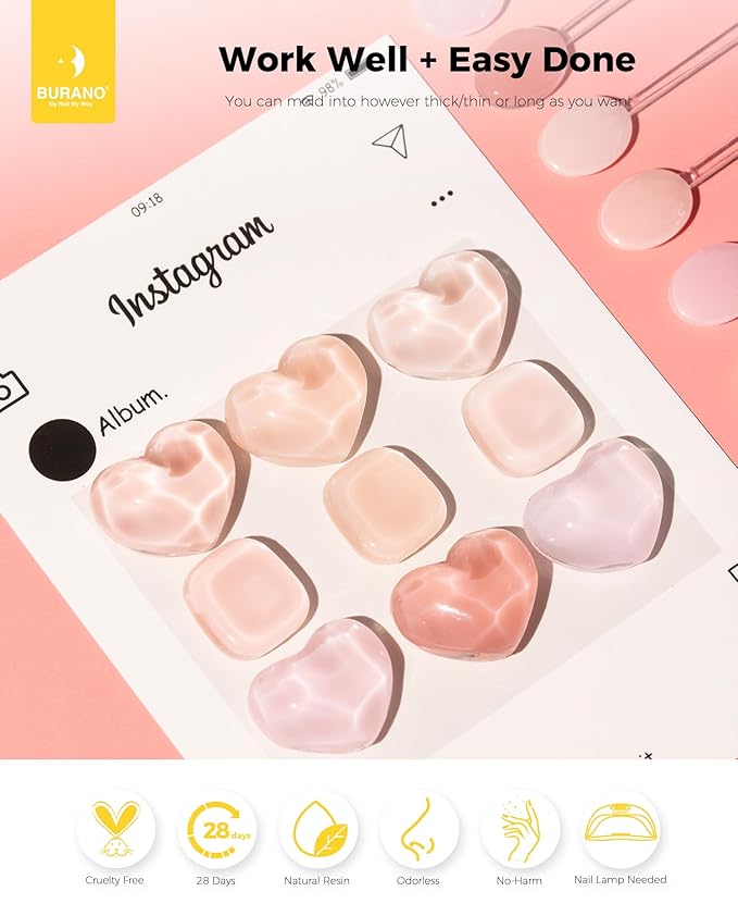 BURANO Poly Extension Gel Nail Kit, 6 Colors Nail Poly Nails Builder Gel Set for Beginner & Professional Using, DIY Starter Kit Nail Art Gift (Nude pink)