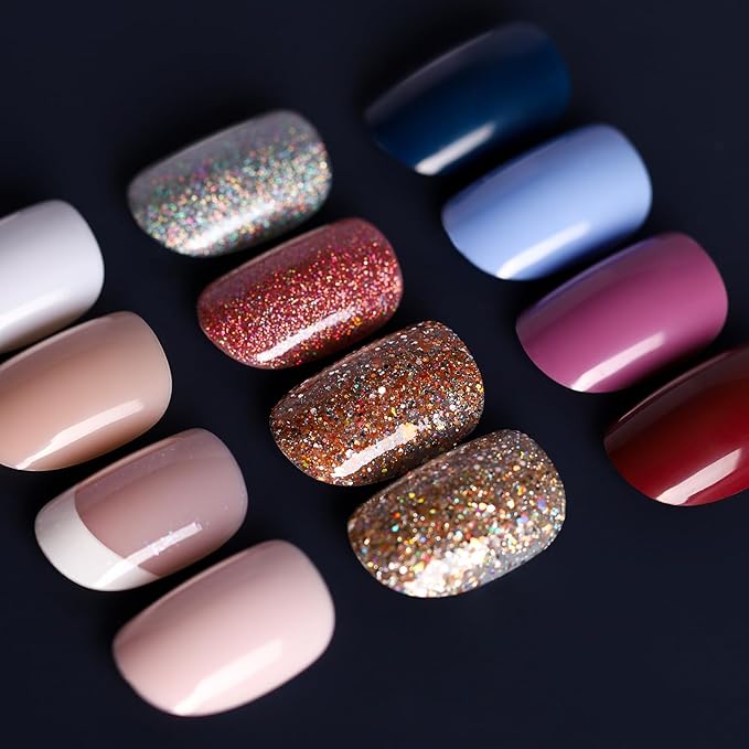 Teenitor Short Press on Nails, Round Fake Nails, Glossy Glue on Nails,288pcs Glitters Press on Nails
