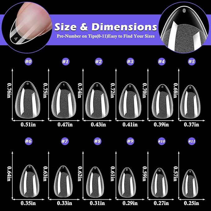 240pc Extra Short Gel Nail Tips Almond Fake Nails Clear Press ons Nail, XS Short Almond Nails Tips Acrylic Nails Extension Soft Gel Nails Tip Full Cover False Nail Clear Artficial Fingernails