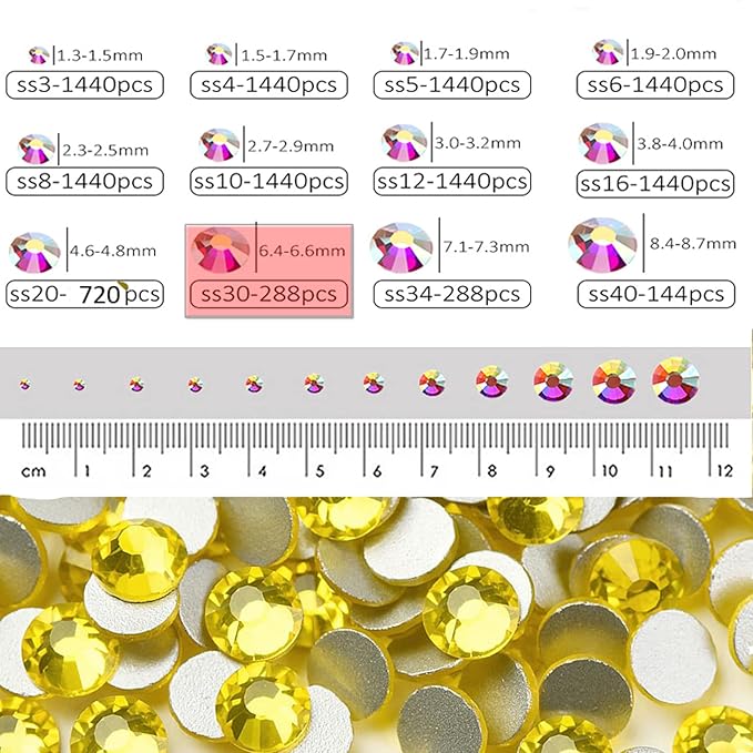 Dowarm 288 Pieces 6.5MM Flatback Rhinestones, SS30 Flatback Crystal Rhinestones for Craft Nails Dance Costumes, Large Rhinestones (Citrine/Lemon Yellow)
