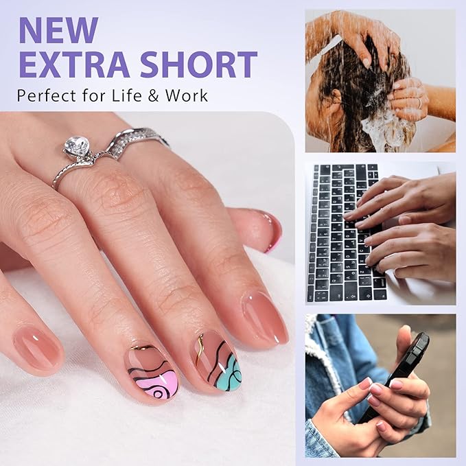 Extra Short Almond Nail Tips - BTArtbox Clear Gel Nail Tips Natural with Tip Primer Cover, Pre-shaped Full Matte Oval Gel Press On Nails Clear Soft Fake Nails for Daily Nail Art