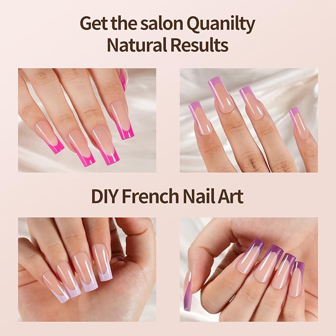 150Pcs French Gel Nail Tips, Vansiho Long Square Nail Tips, Purple Pre-French Tips Press on Nails, Soak Off Soft Gel Acrylic Fake Nails for Nail Art DIY 15 Sizes
