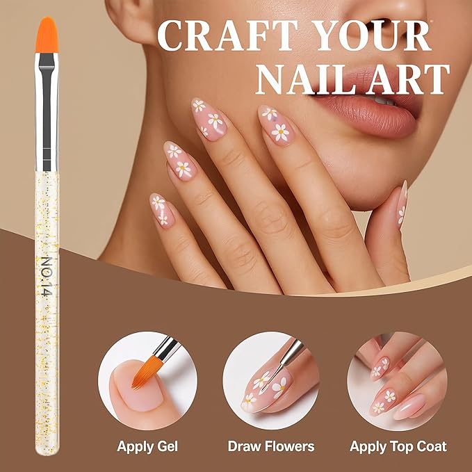 JEONEKID 12Pcs Uv Gel Nail Brush and Dotting Pen Set – 7pcs Nail Art Brushes (No.2-14) + 5 Double-End Dotting Tools for Acrylic, Gel Polish, DIY Manicure Design
