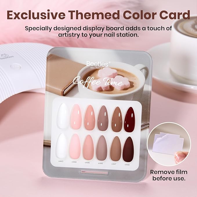 Beetles Gel Nail Polish Set – Coffee Time 6 Colors Neutral White Pink Nude Brown Gel Polish Collection, Soak Off UV LED Gel Long Lasting Glossy Finish 15ml Each Gift for Women