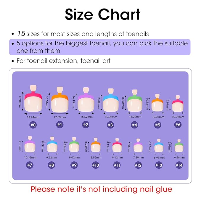French Tip Toe Nail Tips Press on, Gellen Toe Nail Press ons Short Brighter Pastel, Chip-free Soft Gel Toe Nail Tips Full Cover Pre-designed for Fast Pedicure, 15 Sizes 150pcs Summer Fake Toenails