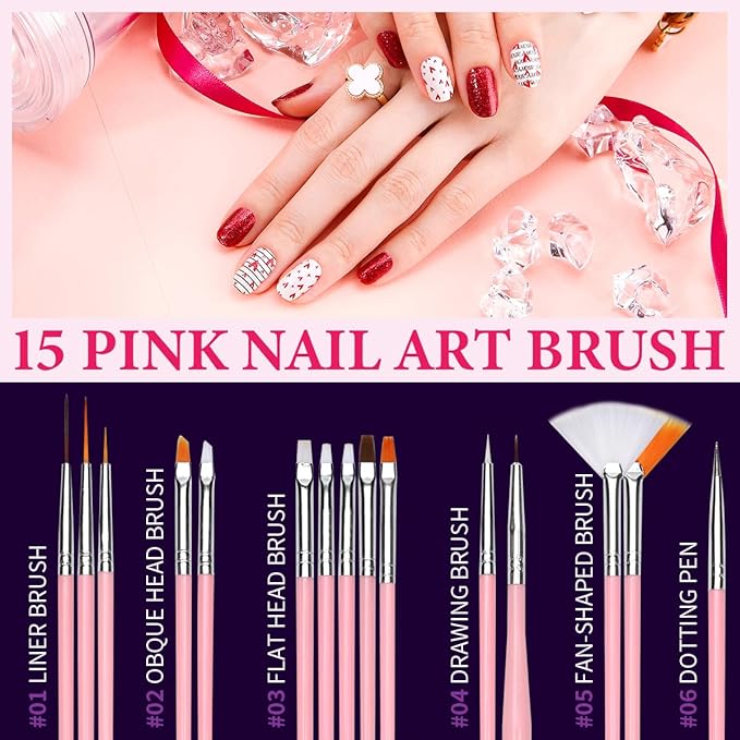 Nail Art Kit Nail Design Tools Kit Nail Art Brushes Set with Nail Stickers Nail Gems Almond Tips Nail Long Coffin False Nail Tips Nail Charms Dotting Tools Chrome Powder Nail Supplies Gifts for Girls