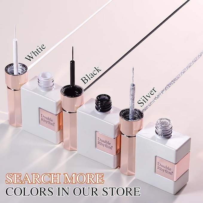Double Rhythm 15 Ml Metallic Gel Liner Polish Nail Art Bronze Mirror Chrome Painted Drawing Stripper 3D Effect (Black Liner Art-L1005)