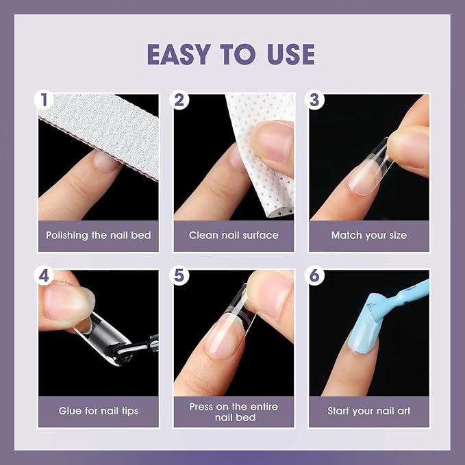 Medium Square Gel Nail Tips:240Pcs Half Matte Soft Clear False Nails Acrylic Square Full Cover Fake Nail Tips for Nail Extension Women Manicure DIY 12 Sizes
