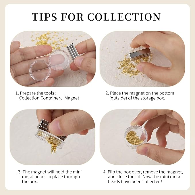 3D Mini Small Metal Stainless Steel Caviar Nail Beads Balls, 0.8-3mm Gold Silver Alloy Nail Art Chain Charms Studs with Tweezers and Dual-end Brush (4-K1-metal-beads-rhinestones)