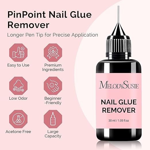 MelodySusie 2PCS Nail Glue Remover for Press on Acetone Free Nail Polish Remover Multi-Functional Remover for Nails Tips Gentle Glue Remover for Gel x Nails for Home Salon 30ML