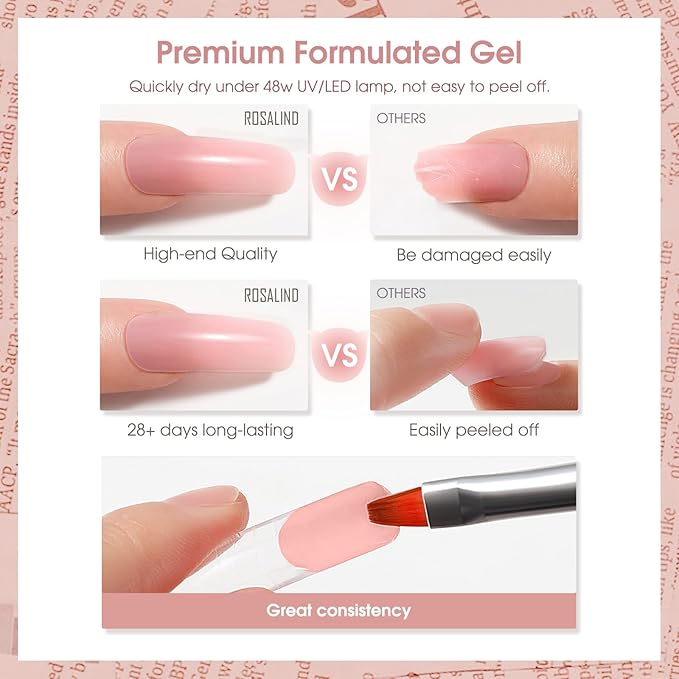 ROSALIND Nude Pink Poly Extension Gel, 2.7oz/80ml Pink Poly Nail Gel High Capacity for Nail Art Decoration, Builder Nail Thickening Extension Easy to DIY Use at Home Need UV Lamp