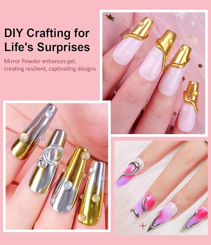 3D Nail Gel Art BISHENGYF - 15g Sculpting Gel Nail Glue with Gold White Chrome Nail Powder for Nail Art Non-Sticky Hand Hard Gel Carving Gel for Chrome Powder for Art Home DIY