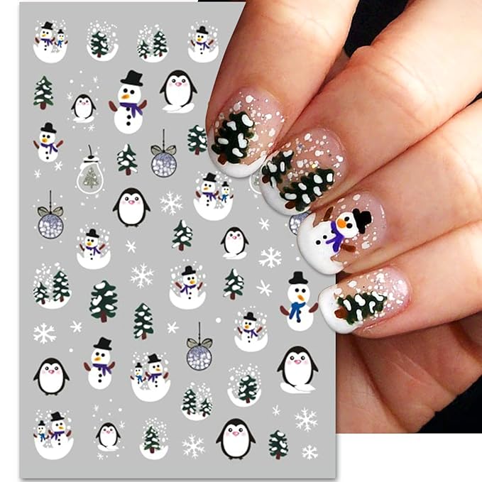 Christmas Nail Art Stickers, Pegatinas Uñas Navidad - Self-Adhesive Santa Hat Snowflake Elk Xmas Tree Design for Manicure DIY Holiday Nail Decals Decorations (6 Sheets)