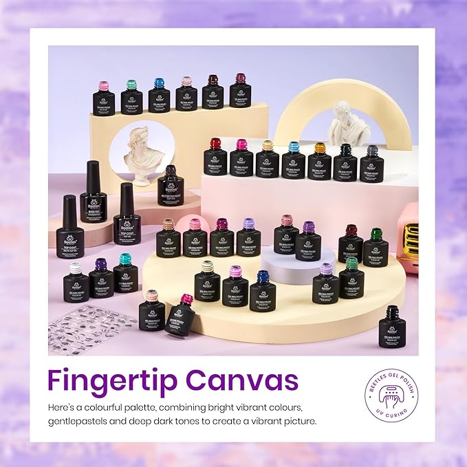 beetles Spring Gel Polish Set - 32 Colors Purple Orange Red Brown Black White Blue Nude Green Gel Polish Set All Seasons Kit with Base Top Coat UV LED Needed Gifts for Women Fingertips Canvas