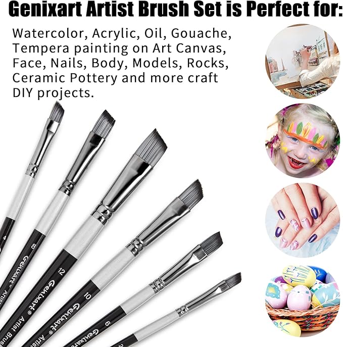 Angular Paint Brushes Set, 6 Pcs Angled Paintbrushes for Acrylic Oil Watercolor Gouache Painting, Premium Nylon Hair Angle Shader Brush for Art Beginners and Artist Professionals