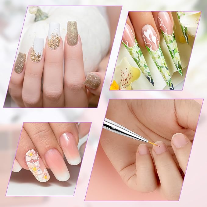 Thinp Double Ended Gel Builder Brush - 2 Pcs, Hard Gel Nails Art Design, White