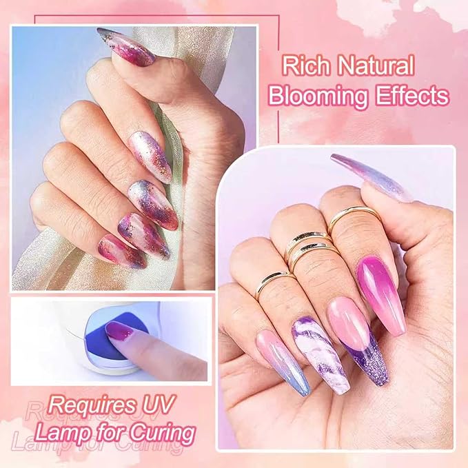 JODSONE Blooming Gel Nail Polish,10ml Clear Blooming Gel with Liner Brush, Create Marble, Floral, Watercolor & Gradient Nail Art Designs
