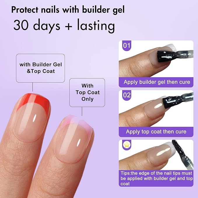 Gel French Tip Nails Short Square French Tip Press on Nails SXVME White French Nail Tips 150Pcs Pre-applied Tip Primer Natural Skin Tones Fake Nails Extensions Gel Nail Kit for Women Girls DIY