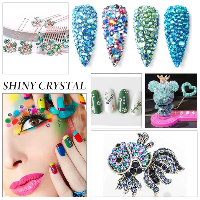 Novani Rhinestones 3000Pcs Flatback Crystal Round Loose Gemstones Glass Rhinestones for Crafts Makeup Nail Art Clothes Shoes DIY Decorations(SS6, 1.9-2.0mm,Green Flame)