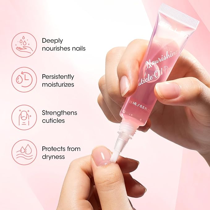 Gellen Cuticle Oil Pen Nourishing Nail Growth Oil Pen | Rich with Jojoba Oil & VE Soften Cuticles Strengthen Healthier-Looking Nails, Brush Applicator, Pro Care for Hands, Strawberry Scent
