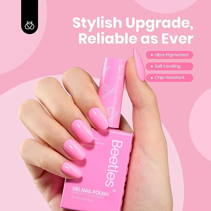 Beetles Pink Gel Polish - First Crush 15ML/0.51Fl Oz, Light Pink Gel Nail Polish, Soak Off UV LED Lamp Nail Art, Long-Lasting Manicure Salon DIY Home Spring Nails - Gifts for Her