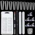 Dual Forms For Polygel,100pcs Ballerina Nail Forms For Builder Gel 10 Sizes Poly Gel Nail Tips Acrylic Extension Nail Mold Set With Brush/Clip/File/Crystal Cup,Manicure Kit For Beginner