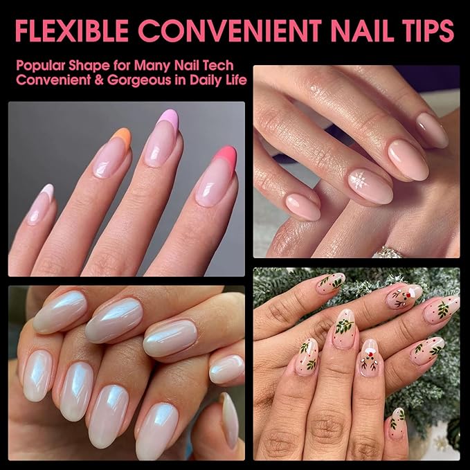 Short Almond Soft Gel Nail Tips, 120PCS Pre Buff Full Cover Shaped Nail Extenison Tips Half Matte Gel X Nail Tips Acrylic False Nail Tips