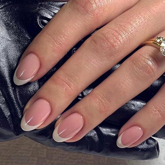 Press on Nails - White French Tip Fake Nails - Short False Nails Press ons - Acrylic Glue on Nails - Cute Artificial Stick on Nail for Women Manicure 24pcs