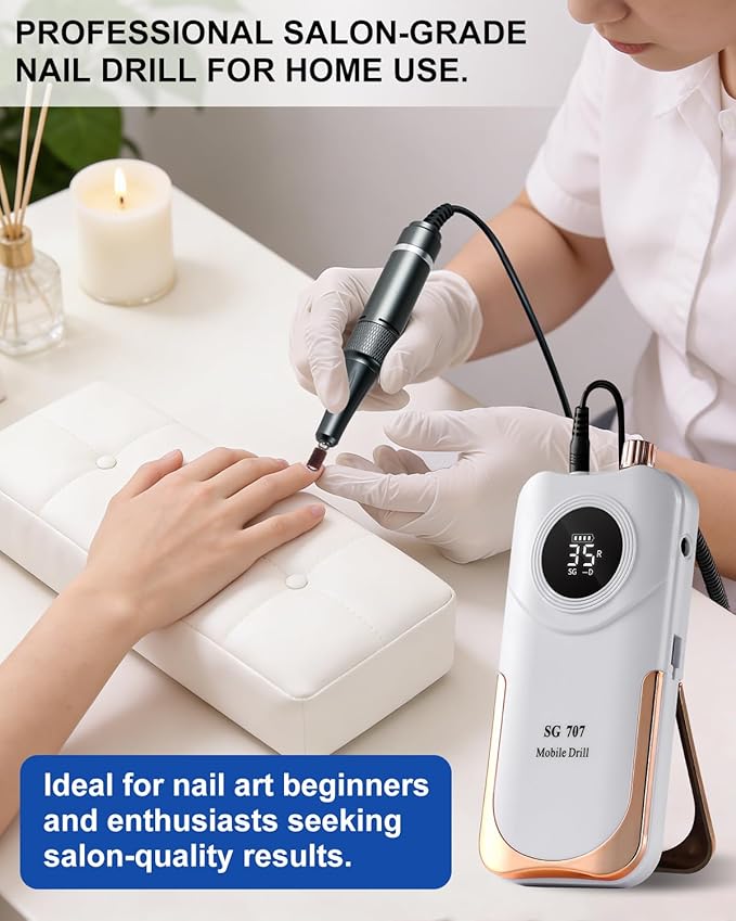 Professional Electric Nail Drill Kit 35000RPM with 14PCS Bits White Portable Rechargeable Cordless File Machine for Acrylic Gel Powder Nails and Manicure Pedicure Toenail Tool Salon Set