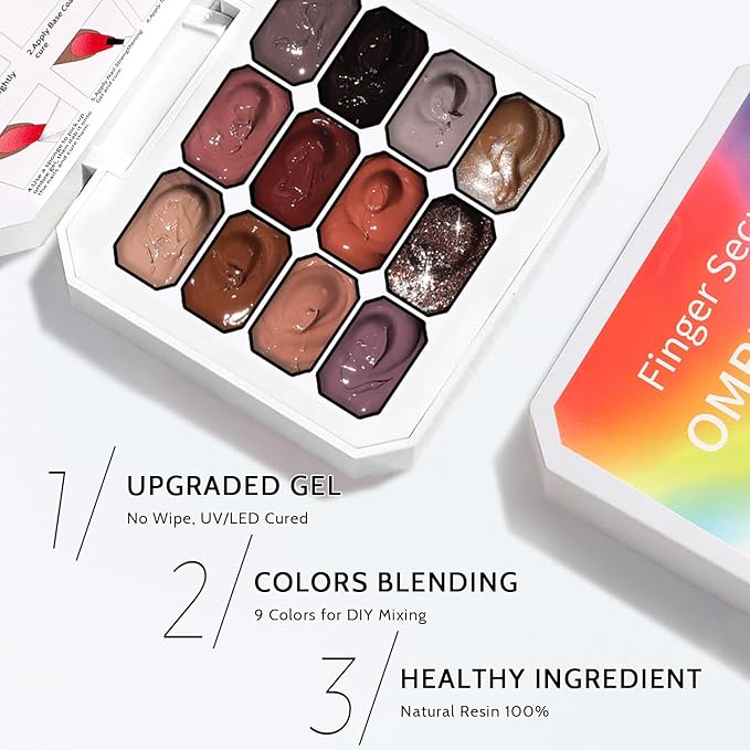 Sponge Pat Gel Nail Polish Palette, 12 Colors Blending Ombre Gel Polish Gradient Painting Nails Art, No Wipe, UV/LED Cured (12 Colors C)