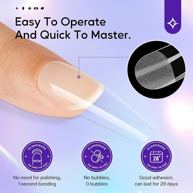 Long Coffin Nail Tips : 312Pcs Gel Pre-Shaped Press Clear False Nails, Full Cover Matte Artificial Tips for Nail Extension Salon DIY 12Sizes