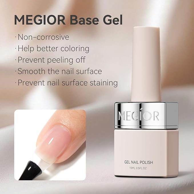 MEGIOR Gel Nail Polish TPO Free 0.5 Fl Oz Clear Foundation Gel Soak Off LED Nail Lamp Base Coat Long-Lasting DIY at Home and Nail Salon
