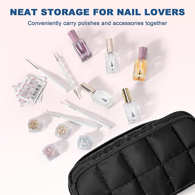 LUXJA Puffy Nail Polish Organizer Case Holds 12-18 Bottles (15ml/0.5 fl.oz), Lightweight Nail Polish Storage with Pockets for Manicure Kit (Bag Only), Black