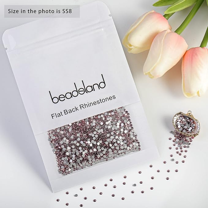 Beadsland Flat Back Crystal Rhinestones Round Gems for Nail Art and Craft Glue Fix, Light Purple, 2.3-2.5mm, SS8/1440pcs