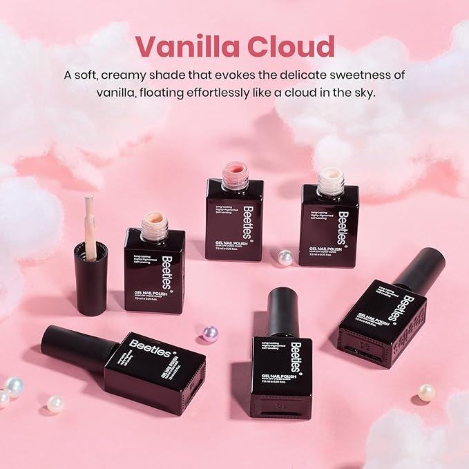 Beetle Nude Pink Gel Polish Set - 6 Colors Light Pink Nude gel polish Spring Colors Soak Off Nail Art Manicure Salon Uv Led DIY at Home Vanilla Cloud Collection