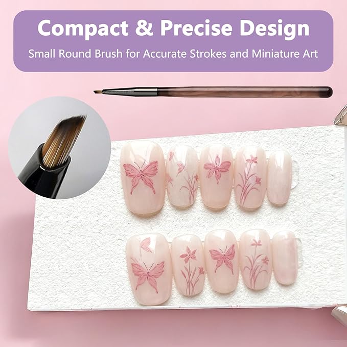 Nail Paint Brush for Design Art Petal Flower Brushes for Nails Thin Round Gel Painting Brush Set 3D Detail Liner and Triangle Brushes for Acrylic Blending and Professional Nail Art Painting