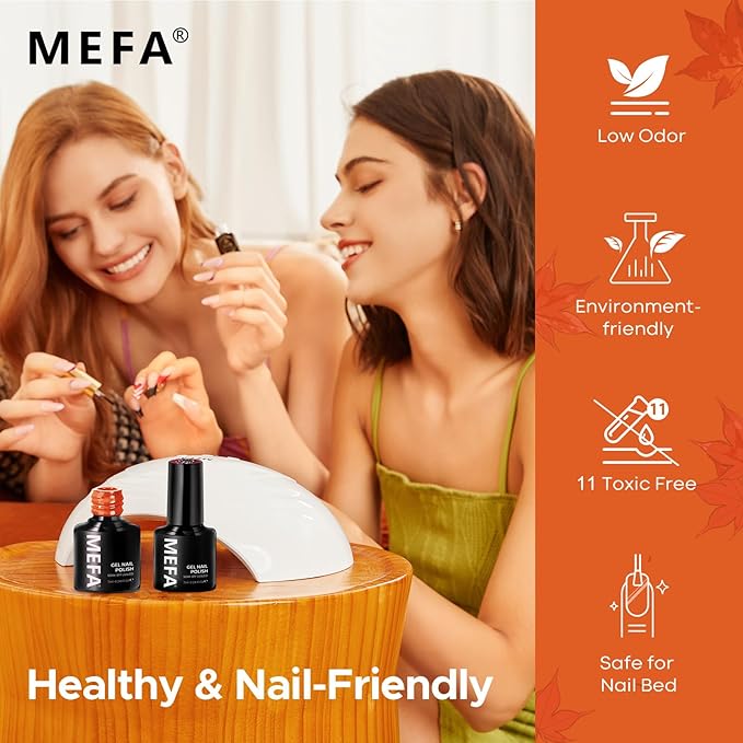 MEFA 6 Colors Gel Nail Polish Set, Shades Orange Red Brown Glitter Yellow Soak Off Gel Polish Spring Summer Tones Nail Art Design Salon Home Manicure Kit Gifts