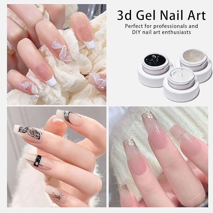3pcs Solid 3d Nail Sculpting Gel For Nail Art, White Black Clear 3d Nail Art Gel Multifunctional 3d Molding For Nails Salon Home DIY (Clear)