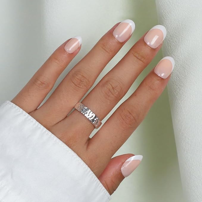 Anyos French Tip Press On Nails-300Pcs Short Oval French Gel Nail Tips Short,No File Need Tips Pre-Designed,Fake Nails for Nail Art DIY 15Sizes(Nude)