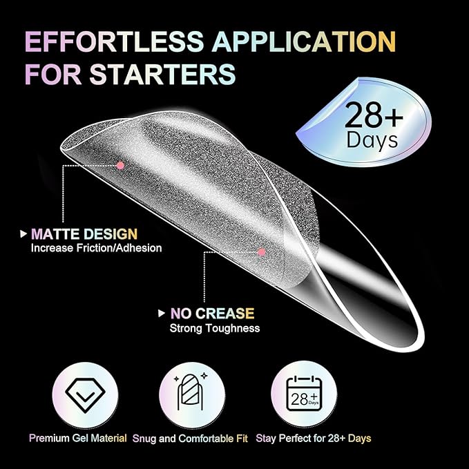 Medium Almond Nail Tips - 12 Sizes 240 PCS Pre-Etched Soft Gel Nail Tips Half Matte Full Cover Press on False Nail Tips Clear Acrylic Nails for Nail Extension Home DIY Manicure Salon
